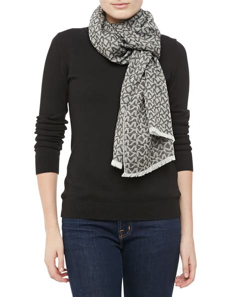 michael kors beige ans white scarf with gray trim|Michael Kors Scarves and mufflers for Women .